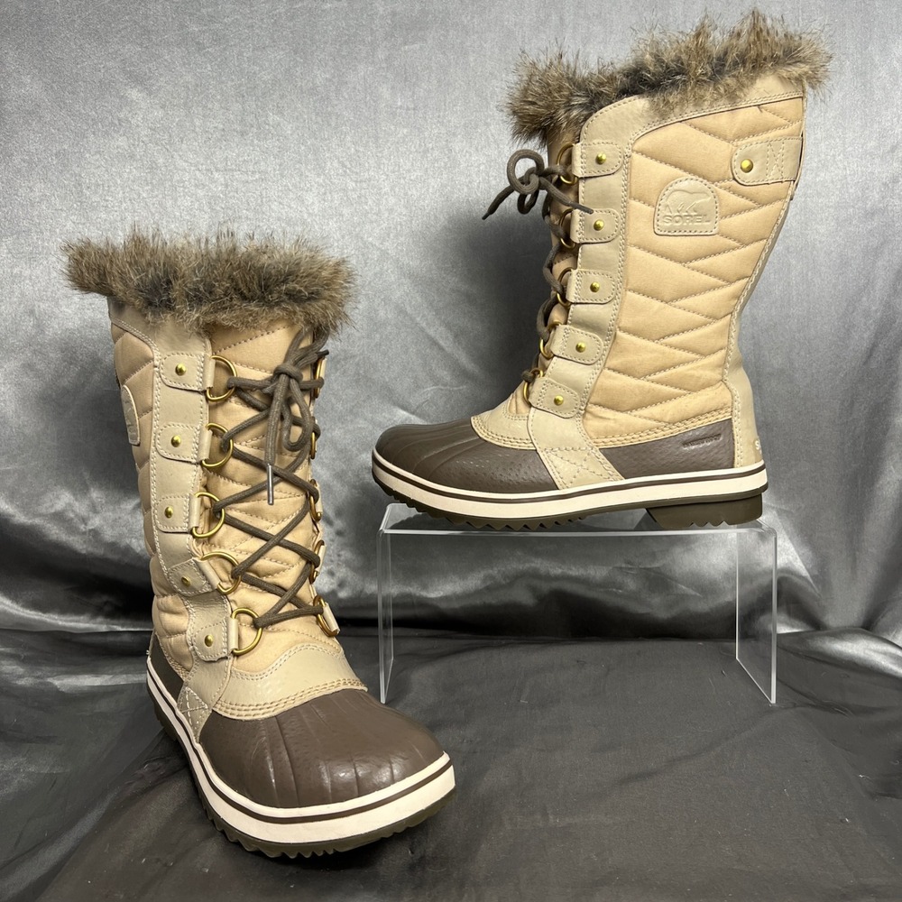 Sorel Tofino II Tusk Beige Waterproof Faux Fur Snow Boots NL2332-271 Womens 8